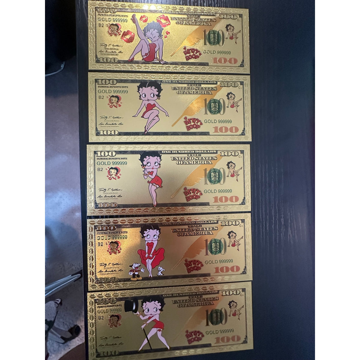 Betty Boop 5 Piece Gold Foil Novelty Note Set Cartoon Collectibles