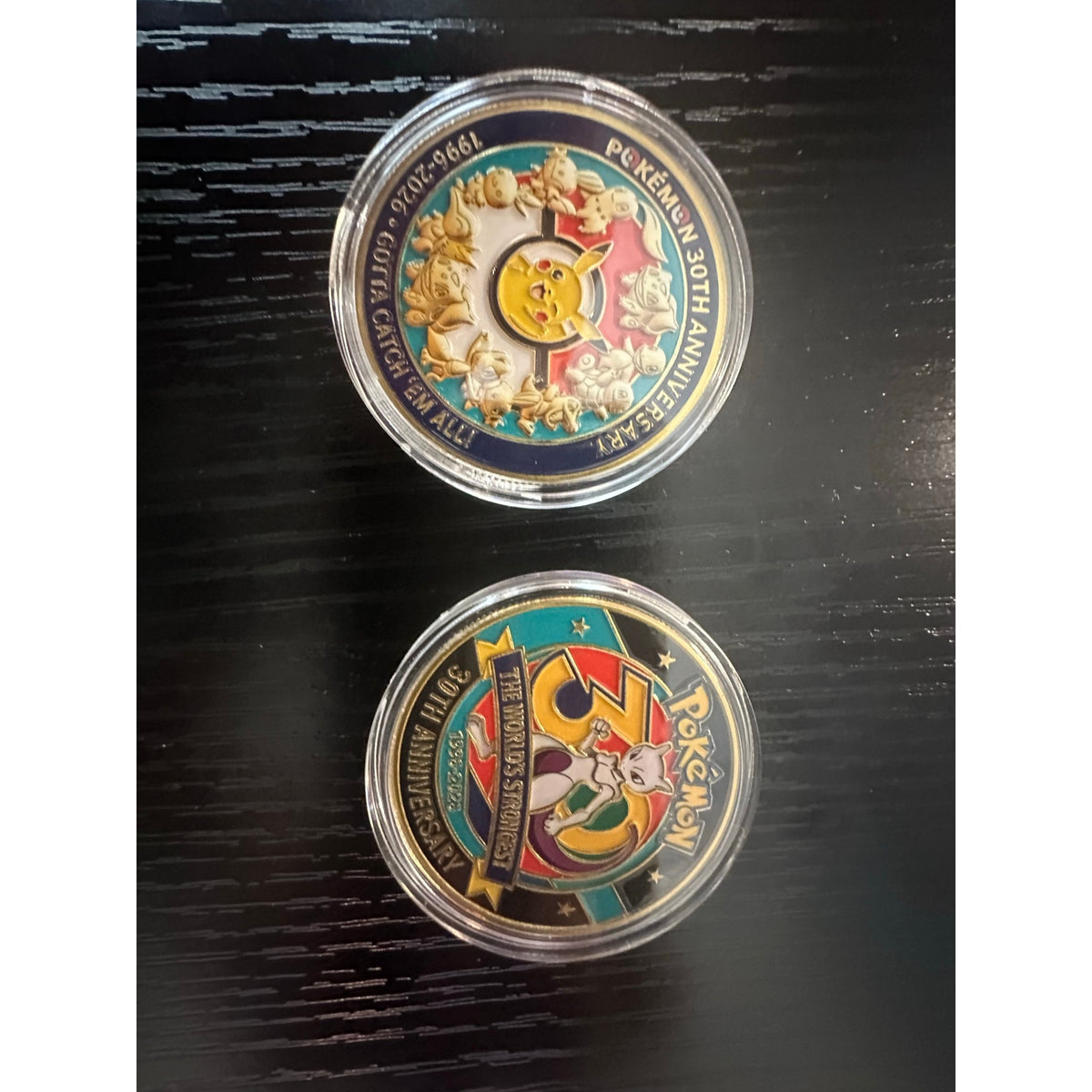 Pokemon 30th Anniversary 2 Coin Set Pikachu Mewtwo 1996 2026 Collectible