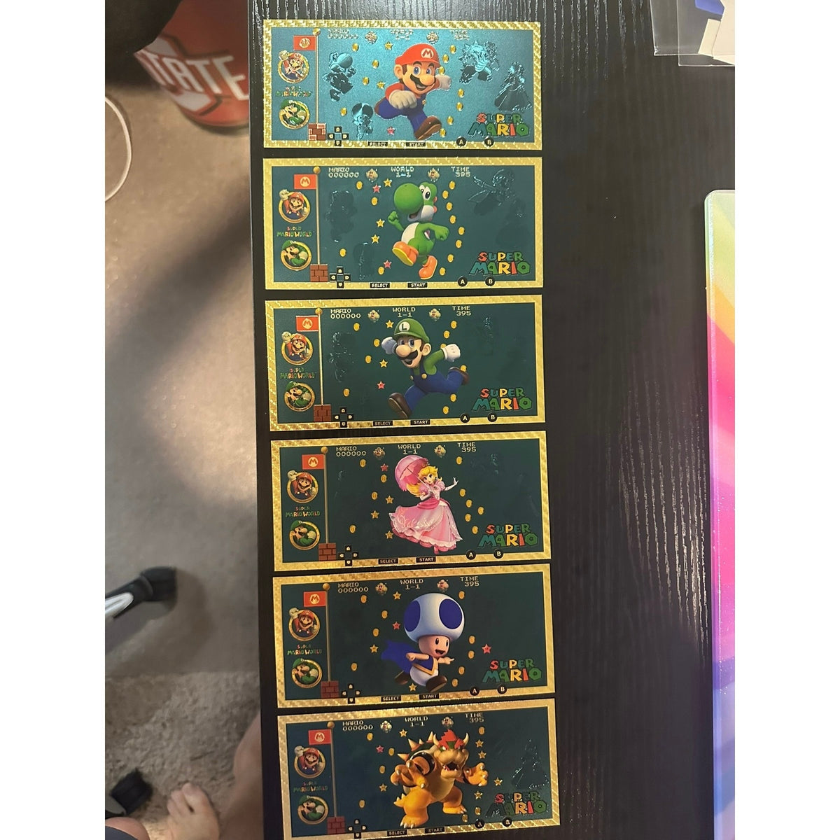 Super Mario Gold Foil Novelty Notes 6 Piece Set Mario Luigi Peach Yoshi