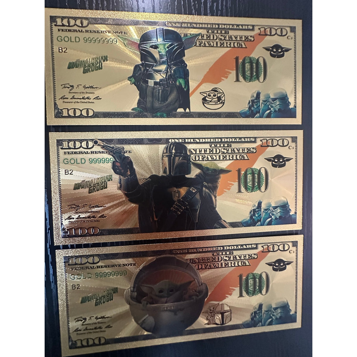 Star Wars Mandalorian Grogu 3 Piece Gold Foil Novelty Note Set