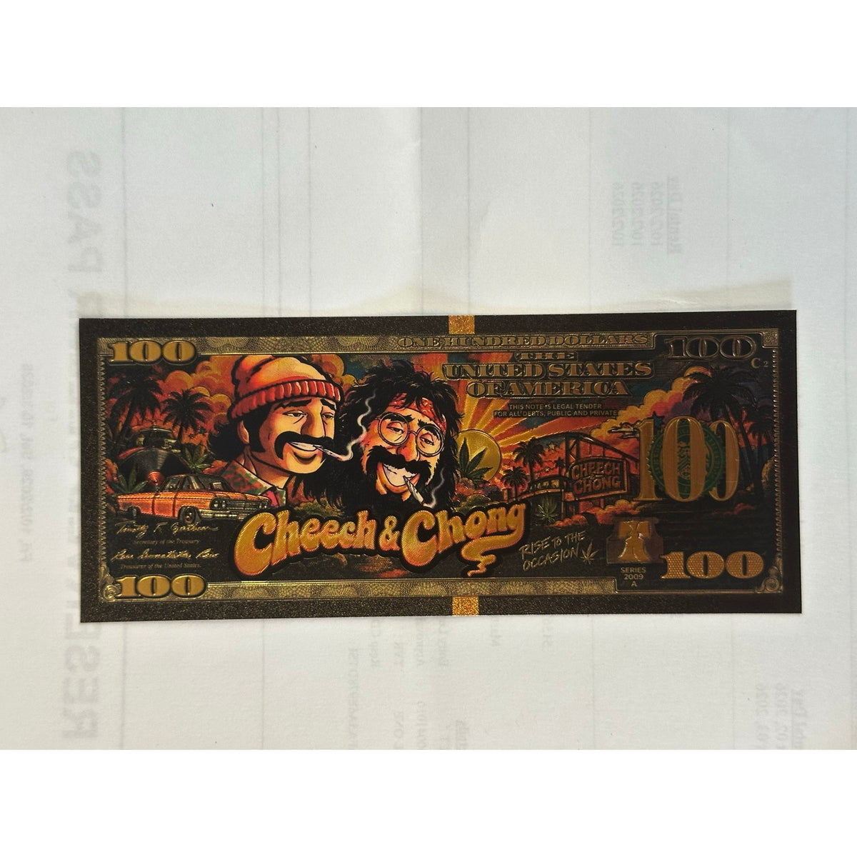 Cheech & Chong Up in Smoke Gold Foil $100 Novelty Collectible Note