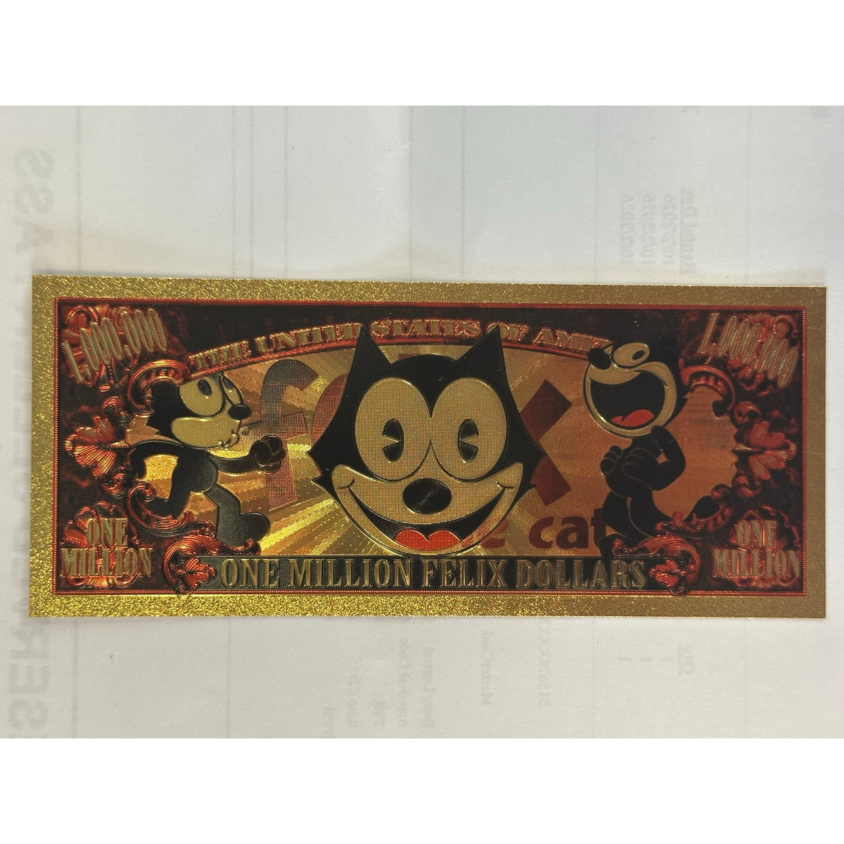 Felix the Cat Gold Foil Million Dollar Novelty Collectible Note