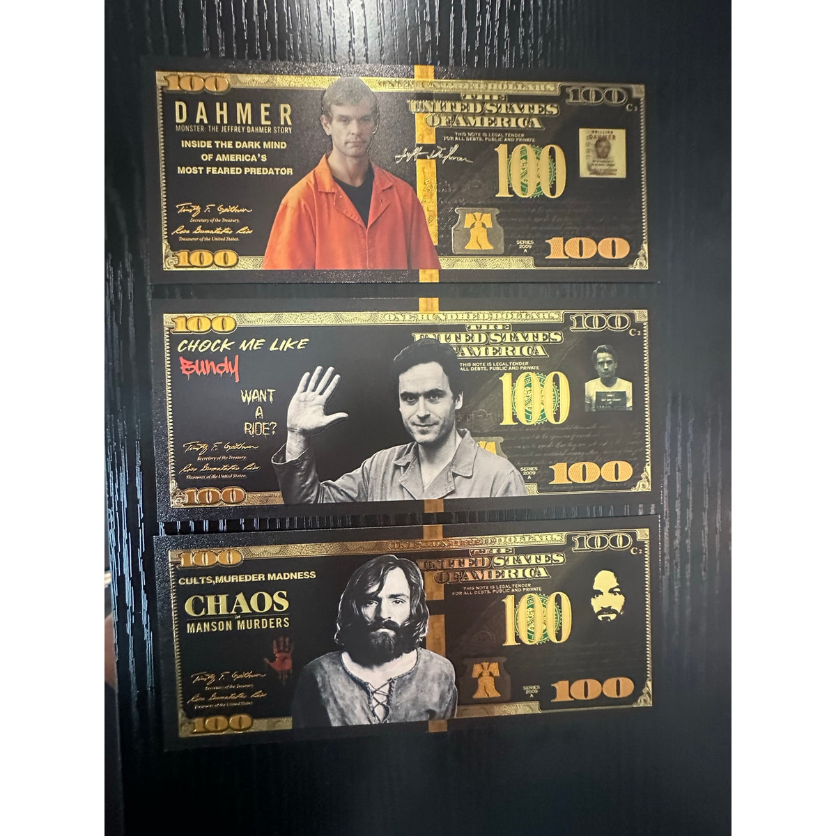 True Crime 3 Piece Foil Note Set Jeffrey Dahmer Ted Bundy Charles Manson