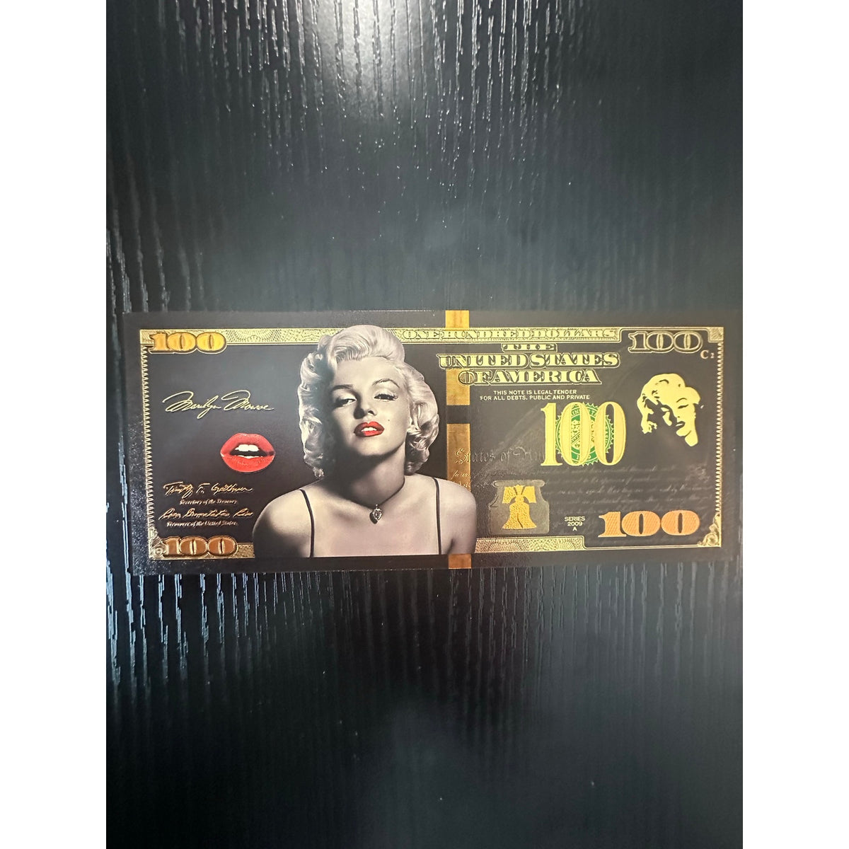 Marilyn Monroe Black and Gold Foil Novelty 100 Dollar Collectible Note