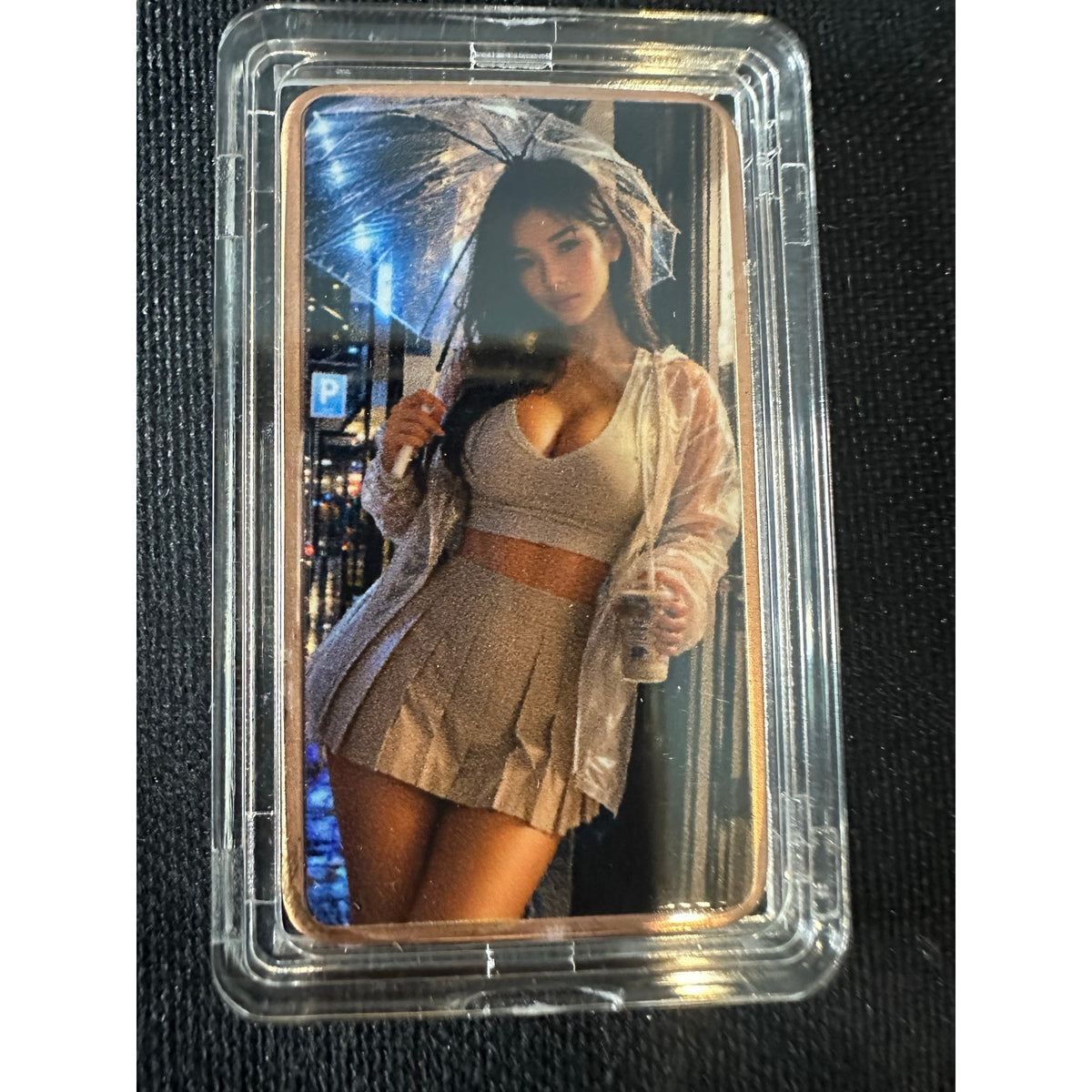 Collectible Art Bar Woman with Umbrella Nude Artwork on Reverse