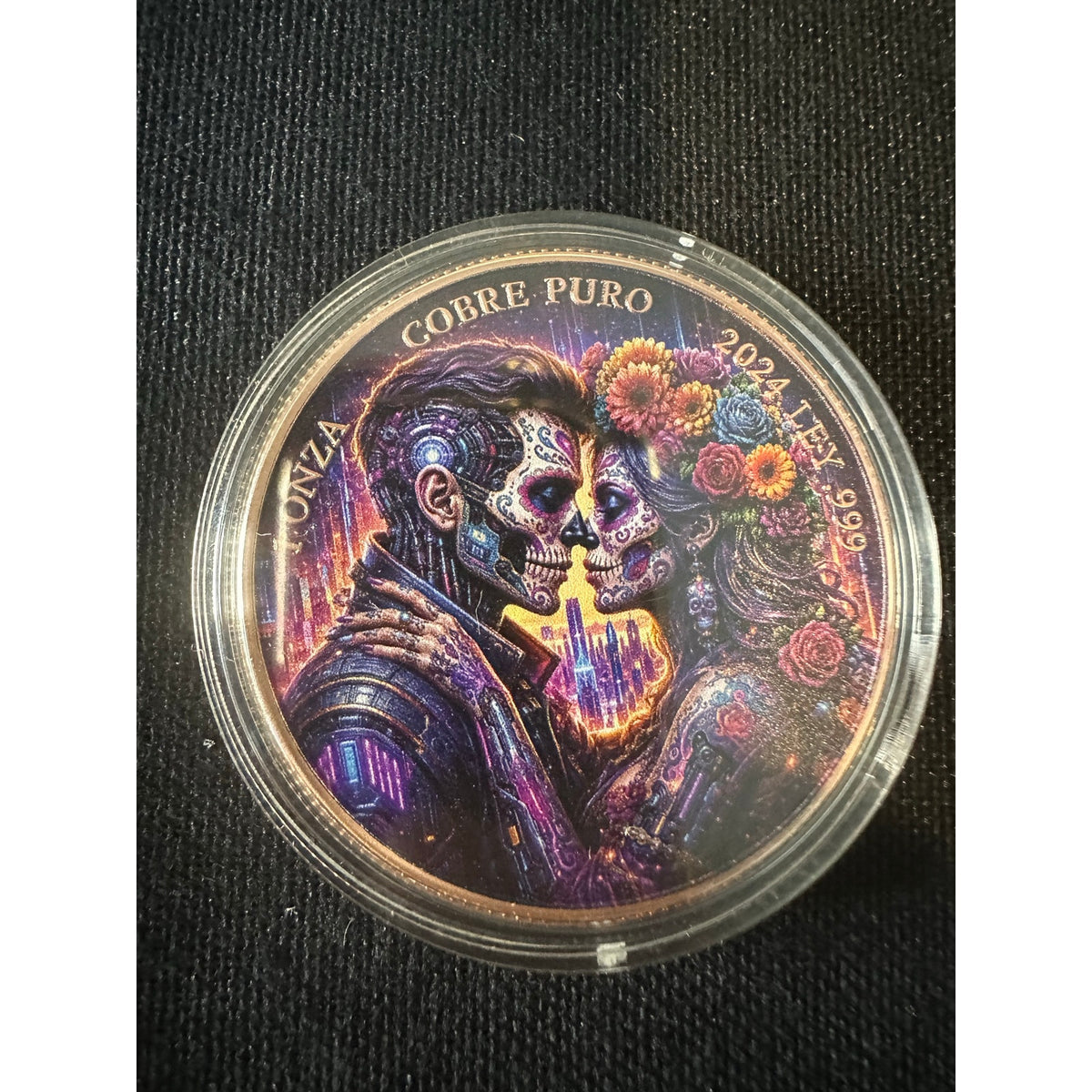 2024 Cobre Puro Day of the Dead 1 oz .999 Fine Copper Coin Colorized
