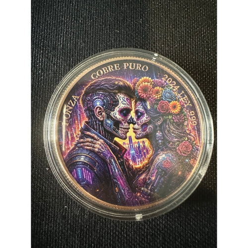 2024 Cobre Puro Day of the Dead 1 oz .999 Fine Copper Coin Colorized
