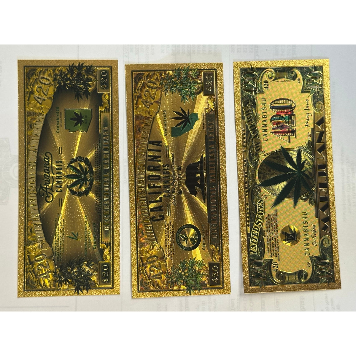 Cannabis 420 Gold Foil Novelty Notes 12 Piece Collectible Set