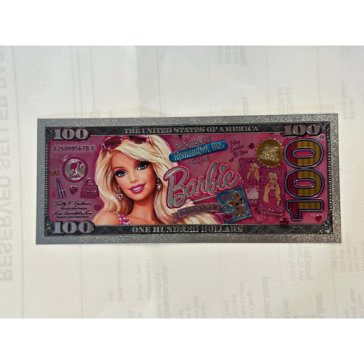 Barbie No Money No Botox Pink Silver Tone Foil $100 Novelty Note