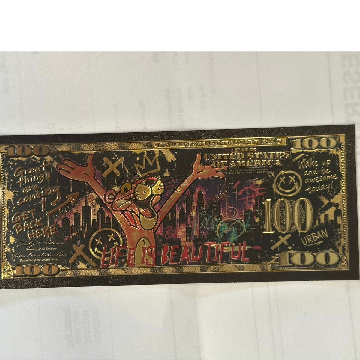 Pink Panther Graffiti Gold Foil $100 Novelty Collectible Note