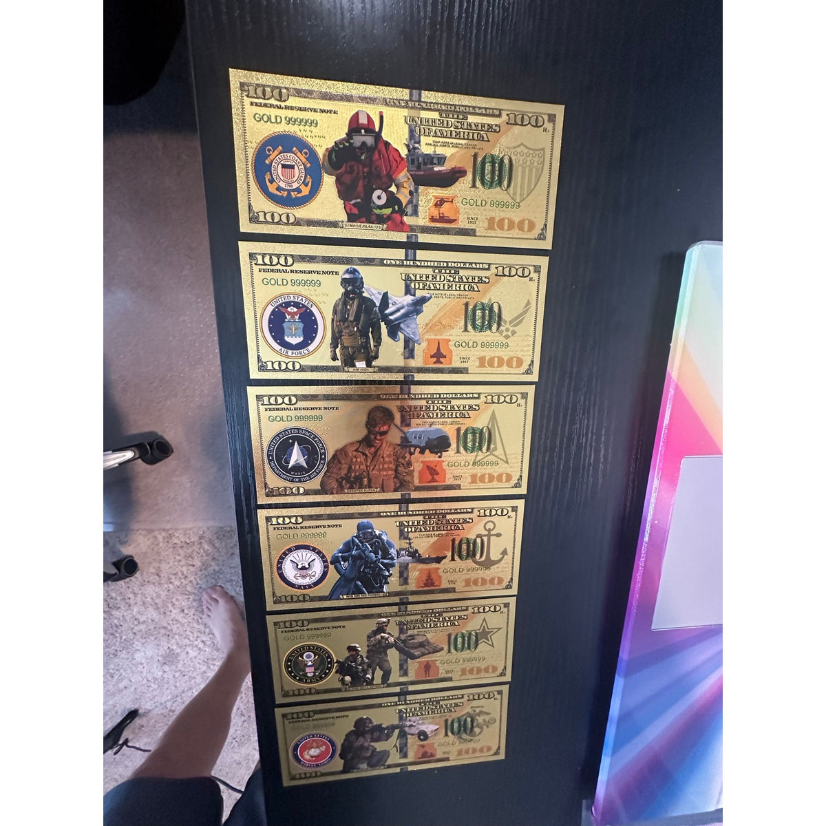 US Military 6 Piece Gold Foil Novelty Note Set All Six Branches