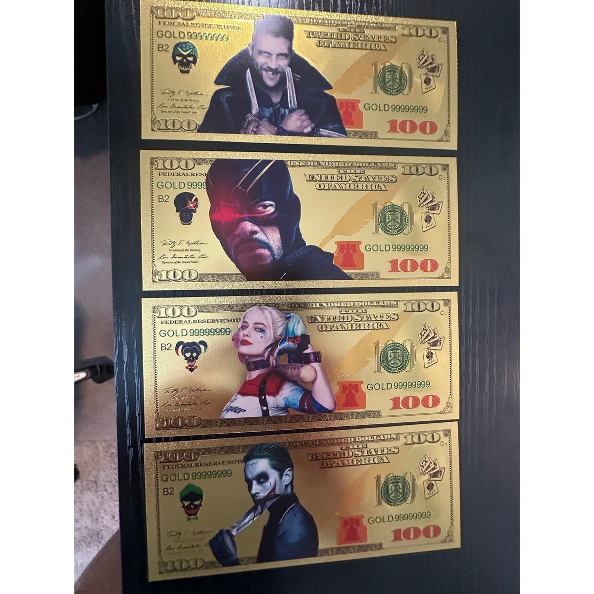 Suicide Squad 4 Piece Gold Foil Note Set Harley Quinn Joker Deadshot Boomerang