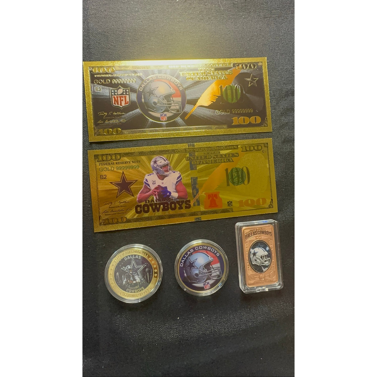 Dallas Cowboys 5 Piece Collectible Set Foil Notes Coins and Copper Bar