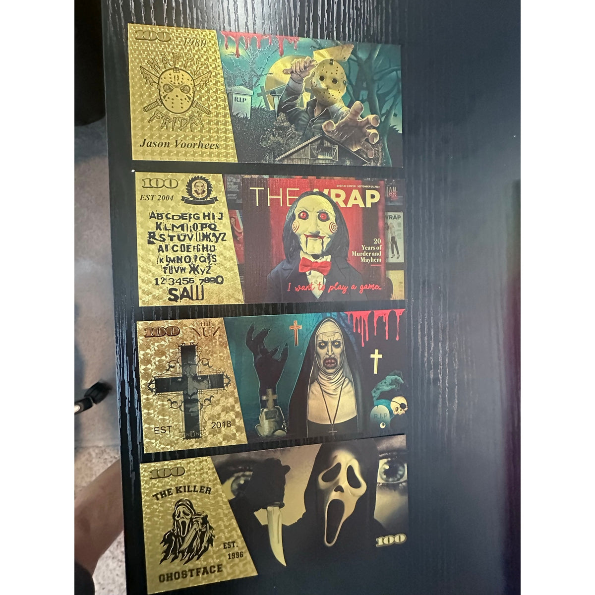 Horror Movie 8 Piece Gold Foil Note Set Freddy Jason Chucky Ghostface Halloween