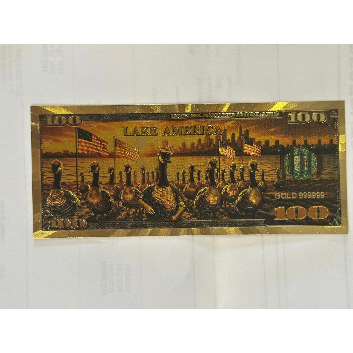 Donald Trump Donald Ducks Lake America Gold Foil $100 Novelty Note